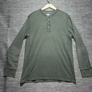 Eddie Bauer Henley Shirt Men's TL Green Long Sleeve 3 Button